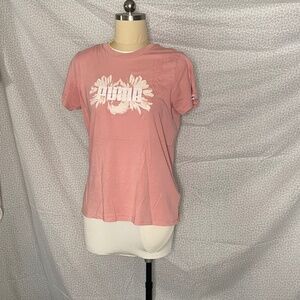 Puma Pale Pink Tee Shirt Soft Sporty Floral Print Girly Gym
